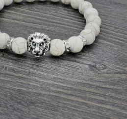 Authentic 8mm xr34 silver gold copper lion Reiki Chakra Bracelet elastic white Howlite turquoise Buddha Yoga Charm stone bead Bangles