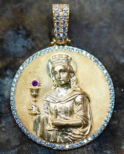 Authentic St. Barbara's Radiant Guardian Pendant - 14k Gold-Plated Silver for Courageous Men