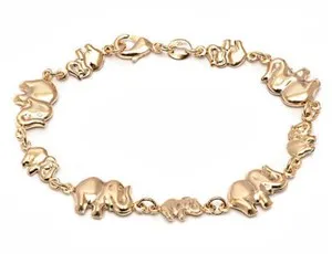 Authentic 14K GOLD PLATED ELEPHANT BRACELET 7,5" / PULSERA DE ELEFANTE SUERTE - BR1975-1
