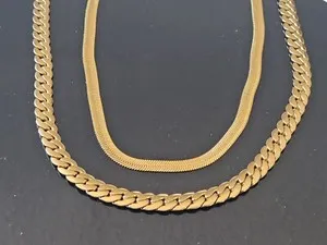 Authentic Weave of Divine Protection: Gold Plated Cuban & Herringbone Amulet Necklace Set