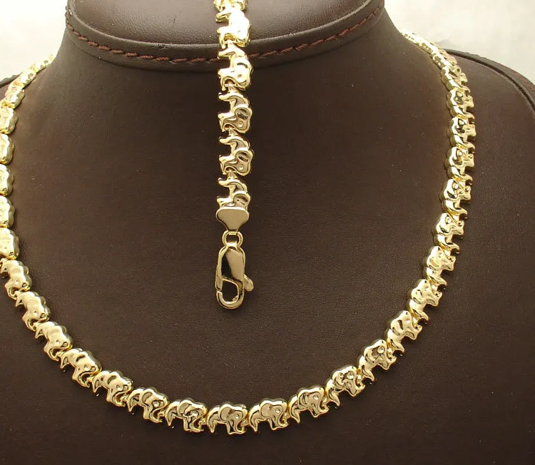 Authentic Baby Elephant Bracelet Necklace Set 14K Yellow Gold Plated Silver 925