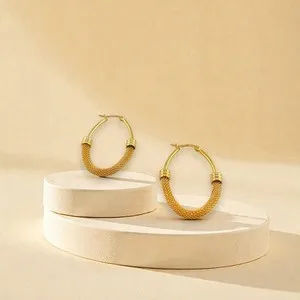 Authentic Radiant Solar Weave 18K Gold Plated Mesh Hoops