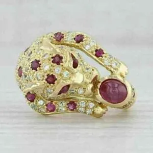 Authentic Mystic Panther’s Ruby Embrace – 2‑Carat Oval Lab‑Created Ruby Ring in 14k Gold