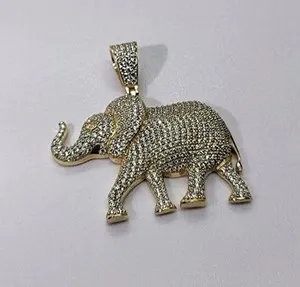 Authentic 2.50 Ct Round Simulated Diamond Animal Elephant Pendant 14K Yellow Gold Plated