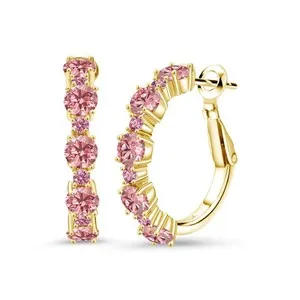 Authentic Sacred Bloom of Eternity: 18K Yellow Gold Plated Earrings with Pink Lab Grown Diamond