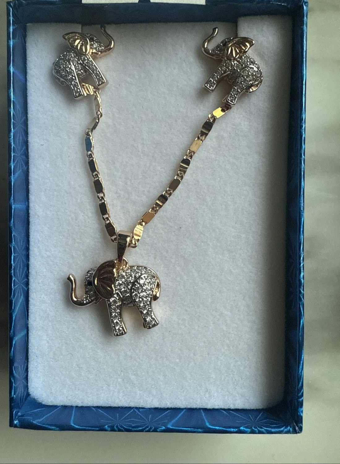 Authentic 18K Gold Plated Elephant Earrings and Necklace Jewelry Set