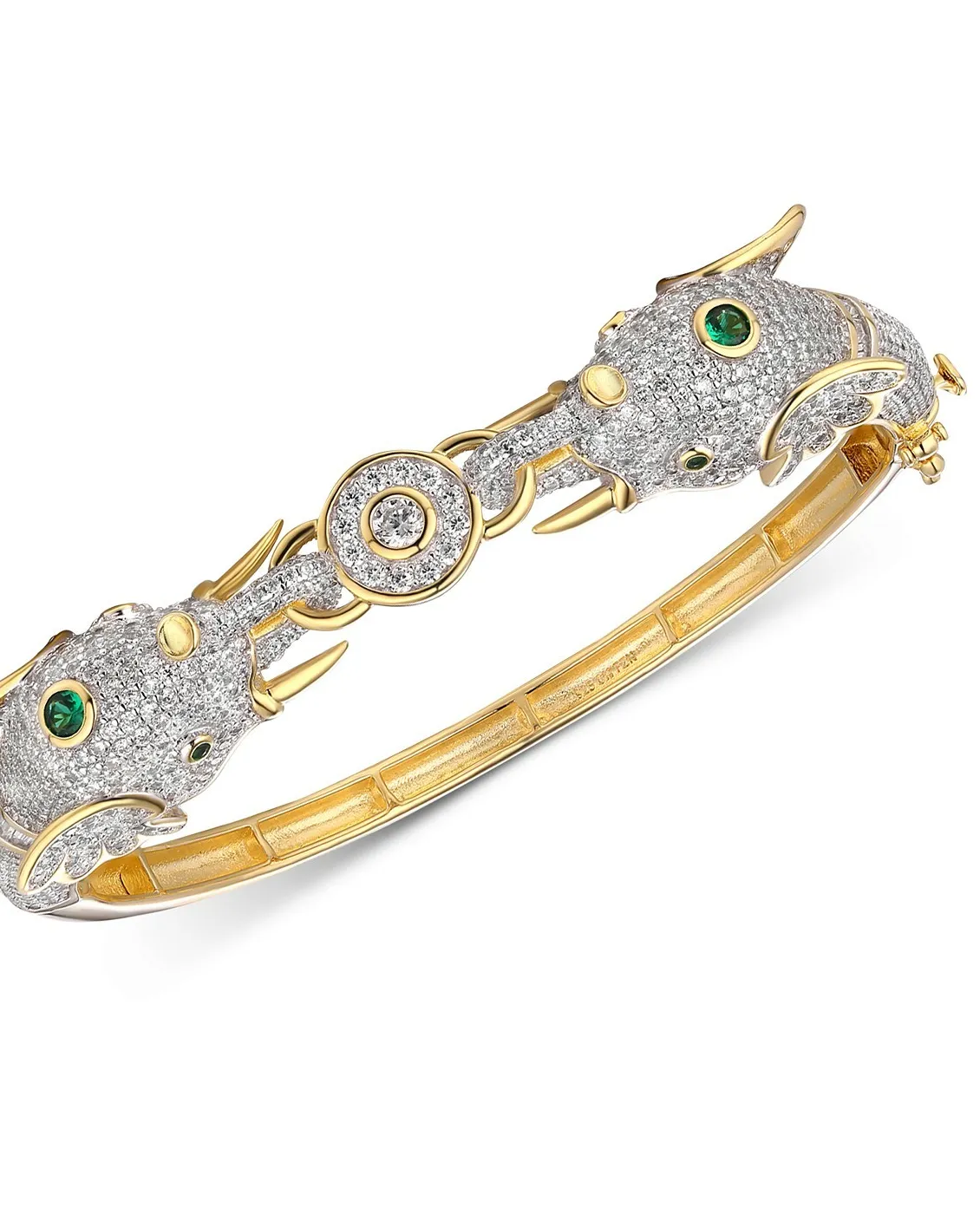 Authentic MACYS Tiara Cubic Zirconia Elephant Head Bangle Bracelet in 14k Gold-Plated Ster