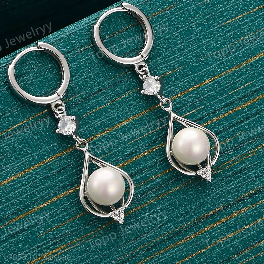Authentic Delicate Tears of the Goddess: Sterling Silver Pearl and Zirconia Earrings