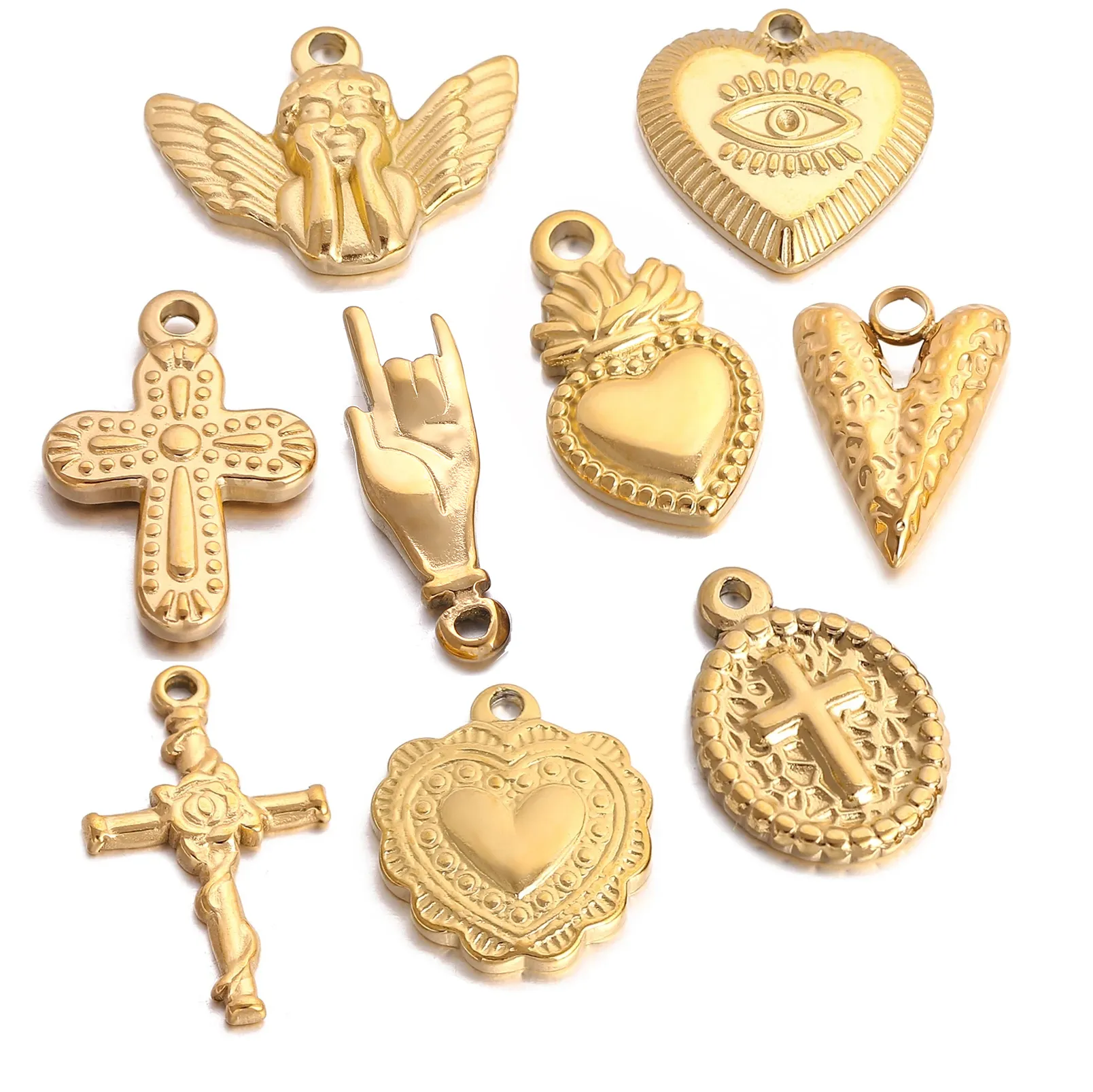 Authentic 3Pcs Sacred Heart Rose Cross Angel Eye For Jewelry Making Christian Amulet Pendant Diy Bracelet Necklace Handmade Supplies