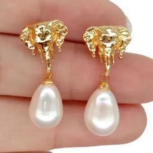 Authentic Radiant Wisdom: The Gilded Ivory Elephant Pearl Earrings