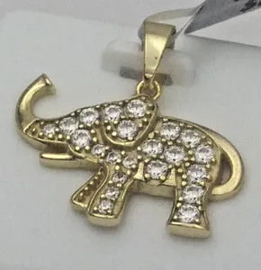 Authentic .925 STERLING SILVER CZ micro pave FANCY GOLD PLATED ELEPHANT PENDANT 22mm