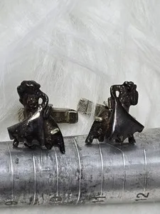 Authentic The Arena of Fate: Vintage Sterling Silver Matador and Bull Talisman Cufflinks