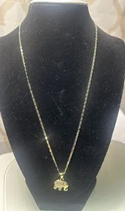 Authentic Gold Plated 14k Chain With A Elephant Pendant With Rhinestone Necklace