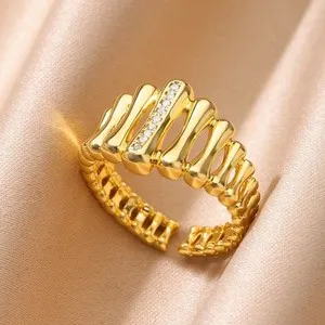 Authentic The Golden Crossroads: 18k Gold Plated Adjustable X Pattern Ring with Zirconia Stones
