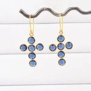 Authentic Celestial Cross Amulets: Iolite and Blue Quartz Gold-Plated Talismans