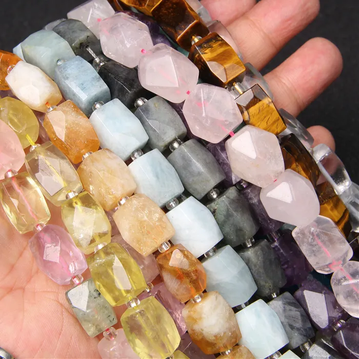 Authentic 12x16mm Natural Stone Labradorite Tiger Eye Beads Raw Quartz Crystal Loose Spacer Stone Beads for Handmade DIY Jewelry Making