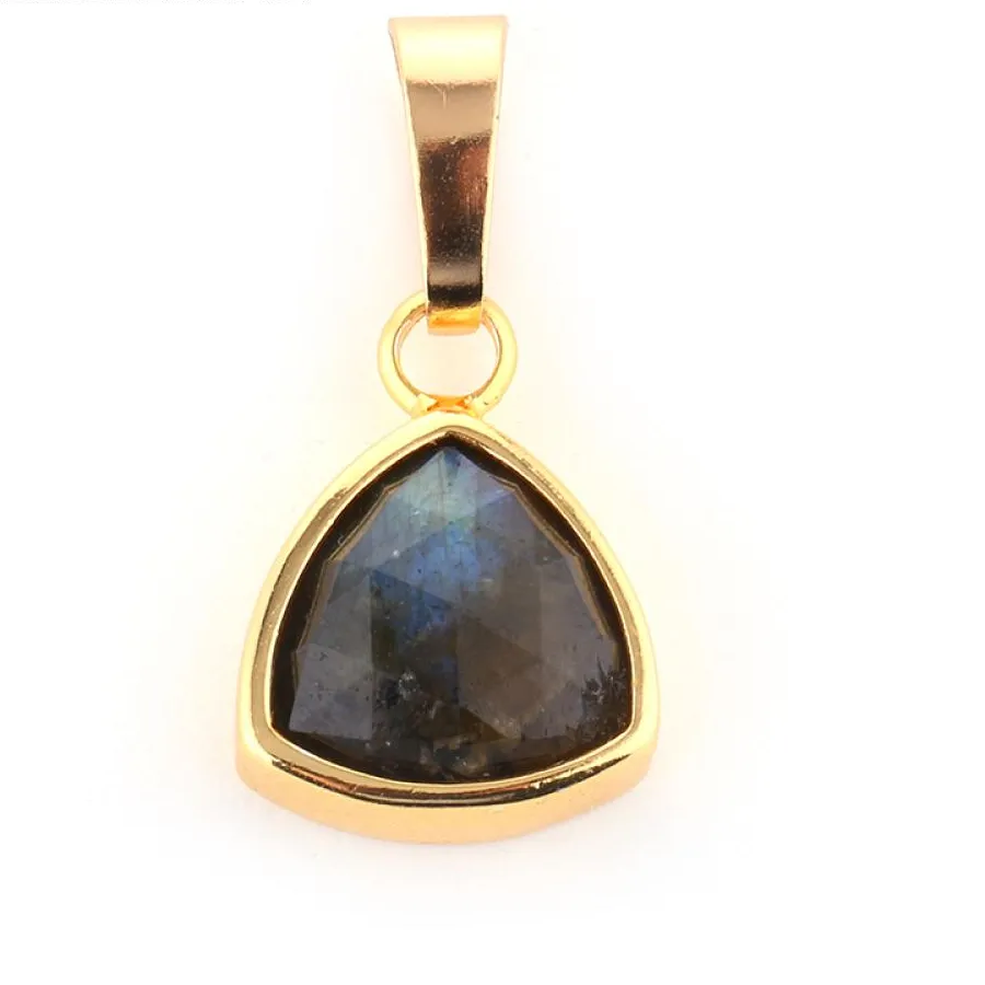 Authentic Mankuu Jewelry 12mm Gold Plated Triangle Faceted Natural Labradorite Gemstone Pendant Accessories For Women Necklace