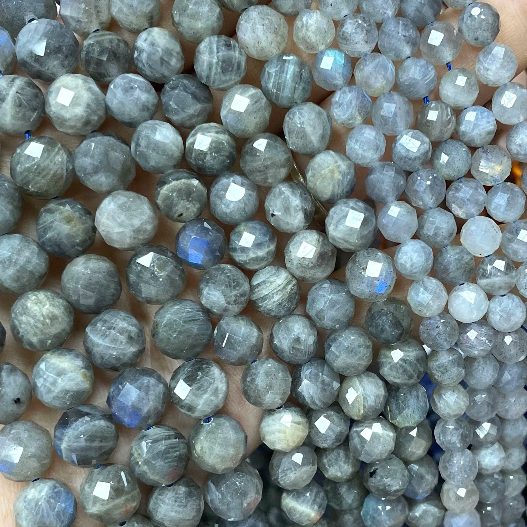 Authentic Mystic Aurora: Faceted Natural Grey Labradorite Sacred Beads