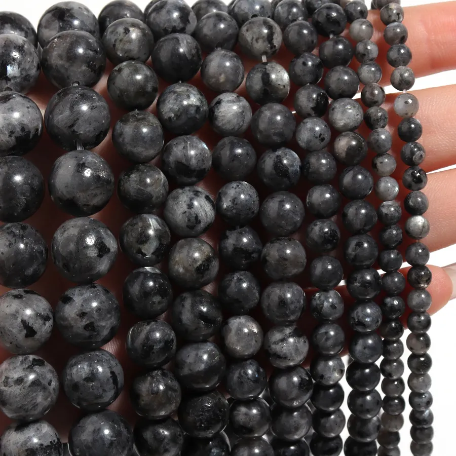 Authentic 1 Strand 4/6/8/10/12mm Black Color Labradorite Stone Beads Natural Stone Beads For Jewelry Making DIY Charm Bracelet Accessories