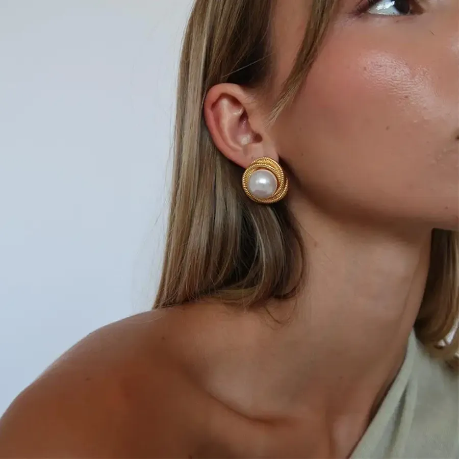 Authentic Classics Flower Shape Multilayer Spiral Thick Ear Stud Pearl Studs Jewelry Серьги