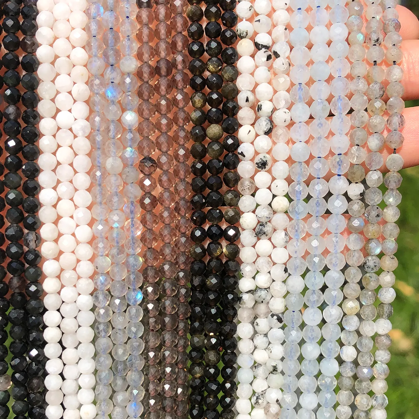 Authentic Natural Stone Faceted Labradorite Moonstone Obsidian Small Waist Beads for Beadwork DIY Jewelry Making Bracelet Accessories