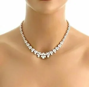 Authentic Radiant Cascades of Light Pear Cut Simulated Diamond Tennis Necklace in 14K White Gold Plating