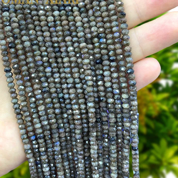 Authentic 3x4mm Faceted Rondelle Natural Stone Coffee Labradorite Spacer Beads for Jewelry Making DIY Earrings Bracelet Charms Accessories