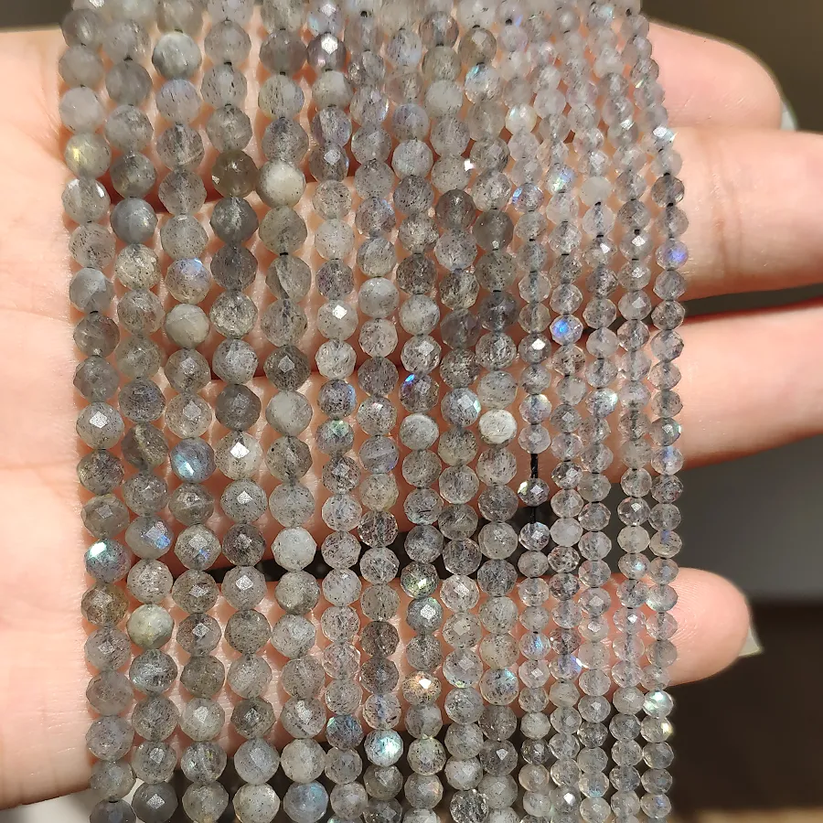 Authentic 2/3mm AA+ Natural Gray Labradorite Faceted Tiny Stone Loose Spacer Beads for Jewelry Making DIY Bracelet Necklace Accessory