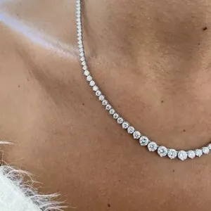 Authentic Radiant Luminescence 14K White Gold Plated Graduated Diamond Simulation Tennis Necklace