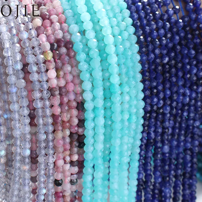 Authentic Natural 3MM Faceted Moss Agate Gemstone Amazonite Labradorite Bead Loose Stone Beads for Jewelry Making Bracelet DIY Accessories