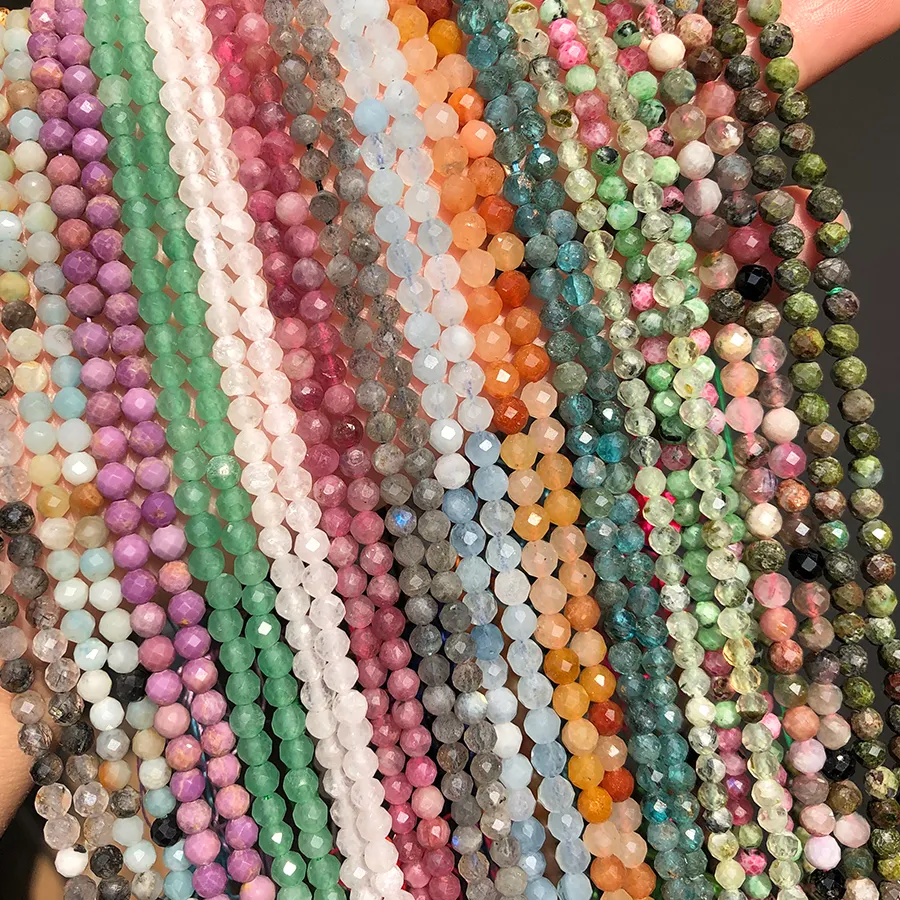 Authentic Natural Faceted Sunstone Labradorite Jaspers Agates Lapis lazuli Amazonite Opal Stone Beads For DIY Jewelry Making Bracelet 15''