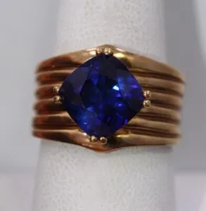 Authentic Empowered Protection - Yellow Gold Plated Sterling Silver Ring with Celestial Blue Inlay