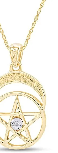 Authentic Pentacle Pentagram Moon Pendant Necklace Cubic Zirconia 925 Sterling Silver