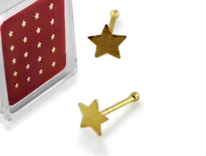 Authentic 1x 22g 6mm GOLD Plated Star Shape Pentagram Nose Stud Ring Bar Pin Piercing N029