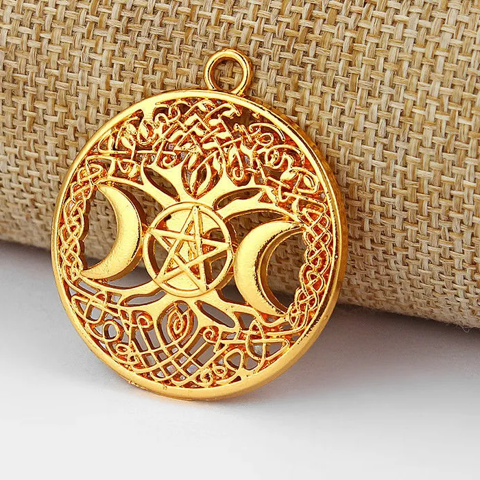 Authentic Celestial Wicca Moon Pentagram Talisman - 18K Gold Plated Esoteric Protection Amulet