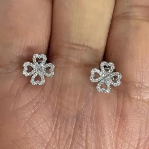 Authentic Celestial Heart Moissanite Stud Earrings in 14K White Gold Finish