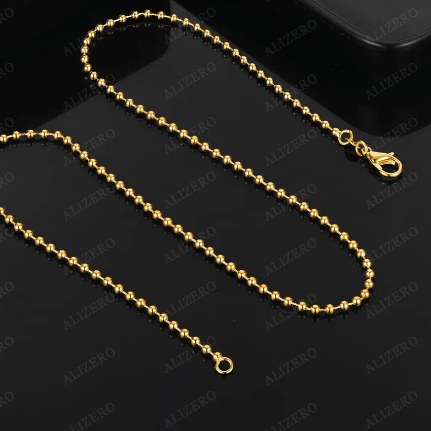 Authentic Alizero 18K Gold 2Mm Beads Base Chain Necklaces 16- 30 Inches Man Fine Jewelry Personality Trend Bead Necklace