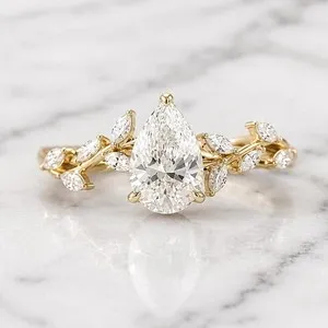 Authentic The Verdant Promise: Pear-Cut Moissanite Leaf-Branch Talisman