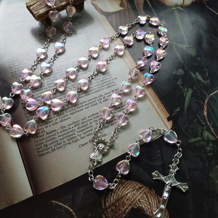 Authentic Celestial Heart Rosary Pendant – Sacred Acrylic Embrace of Christ