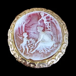 Authentic The Celestial Arrow 1980s 18K Gold-Plated Cupid Cameo Talisman