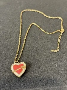 Authentic Gold Plated Necklace Adjustable Chain Extender  w/ Enamel Heart Locket Cupid 16”