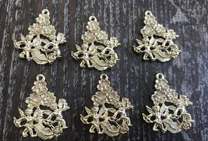 Authentic Vintage Gold Plated Cherub Cupid Floral Design Whimsical Large Sturdy Pendants