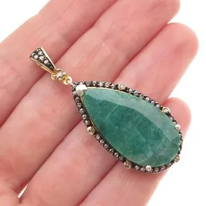 Authentic Radiant Emerald and Diamond Sacred Teardrop Talisman