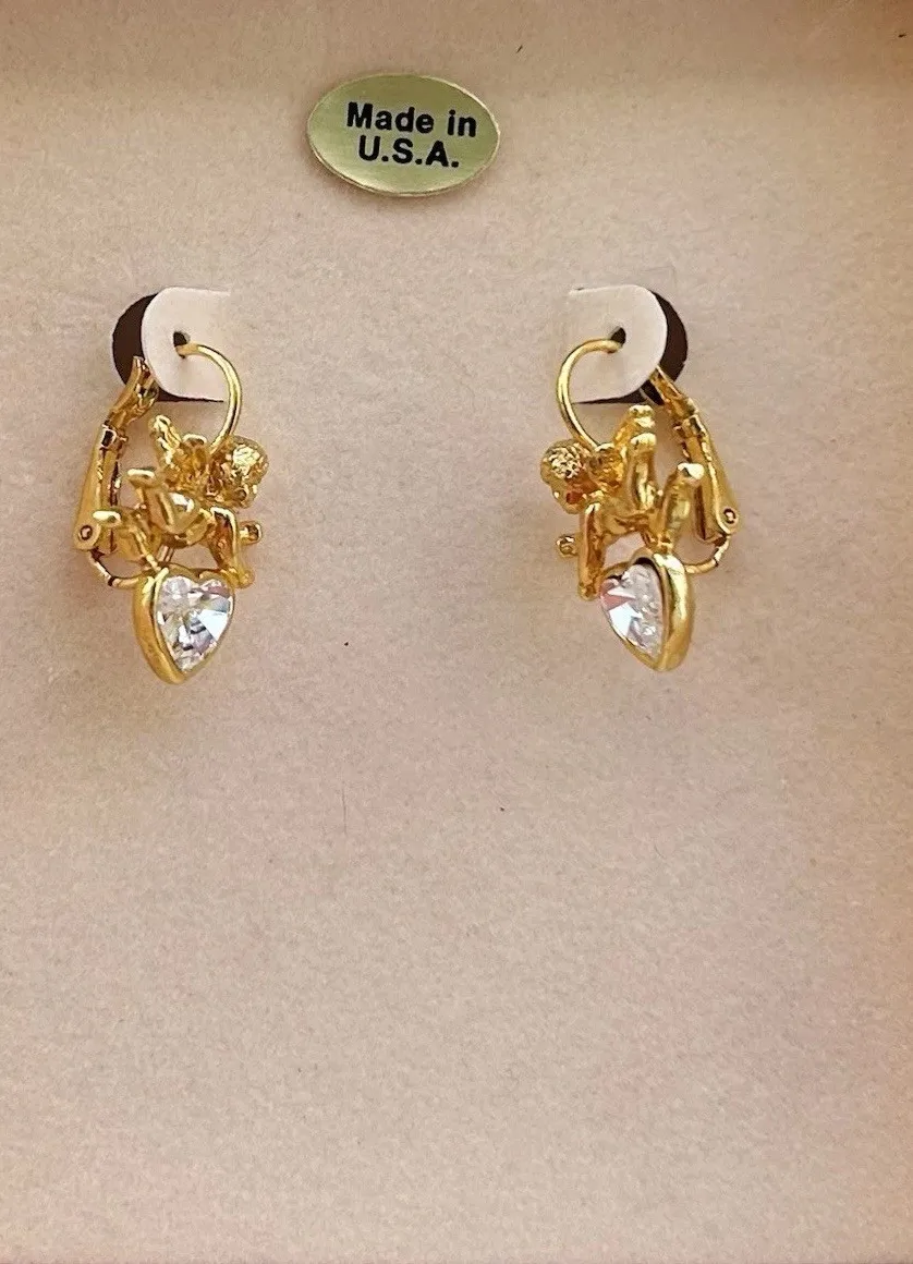 Authentic Golden Arrow of the Eternal Heart: Vintage Kirk’s Folly Cupid Dangly Earrings