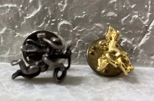 Authentic 2x Cupid Cherub Angel Brooch Pin Cowboy Silver Plated Cupid Gold Plated
