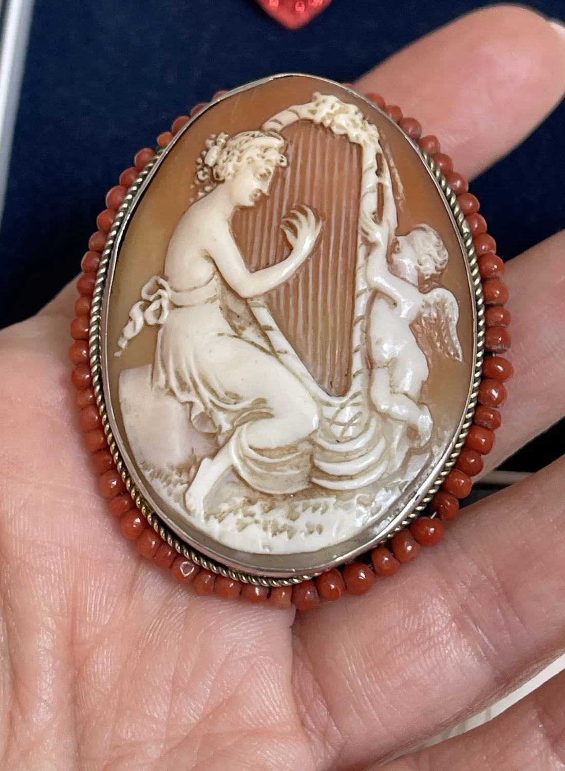 Authentic Victorian Cameo brooch Aphrodite and Cupid silver and gold plated