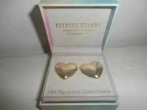 Authentic CELESTE STARRE FOREVER CUPID LOVE HEART SHAPED EARRINGS 18K GOLD PLATED - BOXED