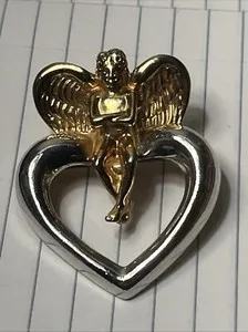 Authentic Givenchy 1980's Gold Plated Cupid and Heart Brooch