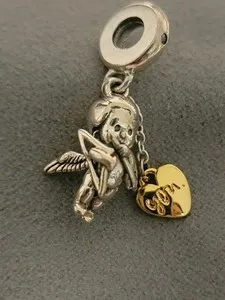 Authentic Pandora Shine Charm, Cupid and You, #767796CZ, Silver and 14K Gold Plated Heart