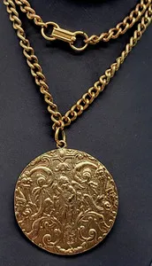 Authentic ALVA Museum Replica. Cupid Playing Lute. Gold Plated . Pendant and Necklace